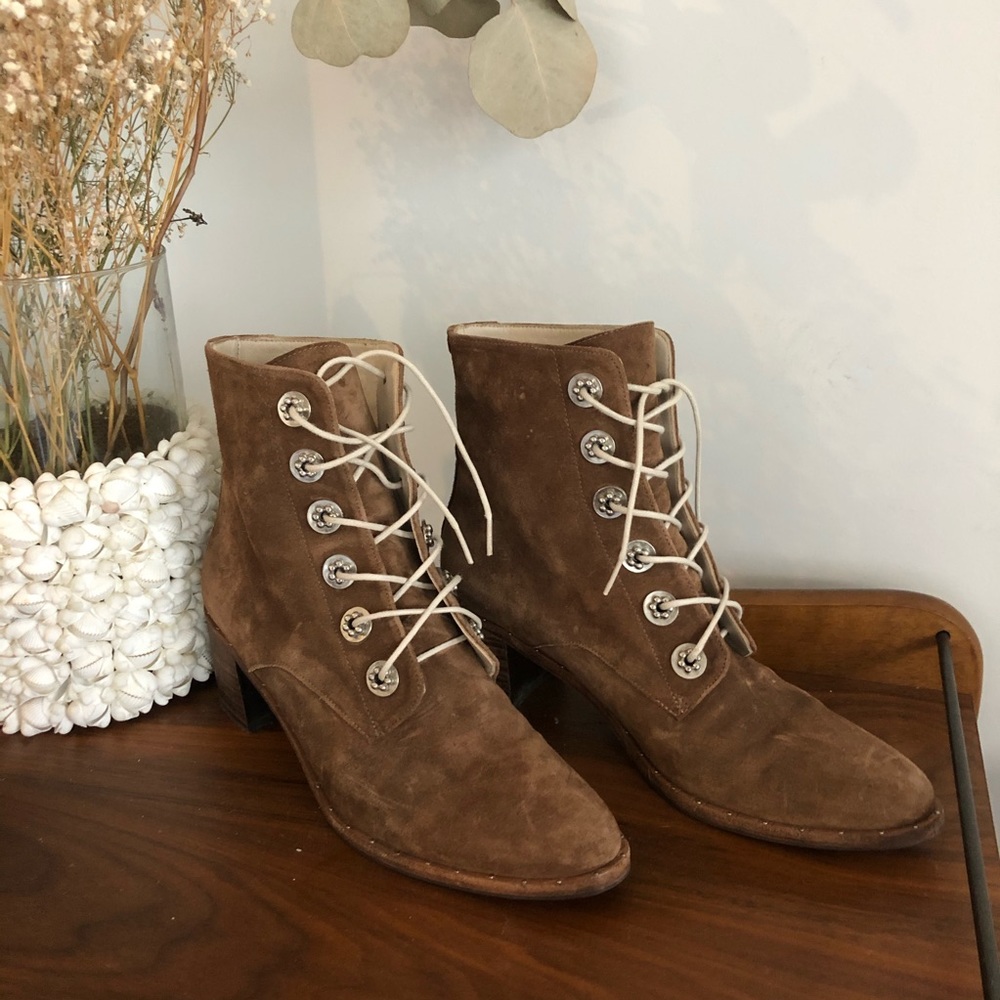 Freda Salvador  Tan Leather Suede ACE Lace Boots